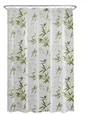 Shower curtain with rod rings - green bamboo leaves